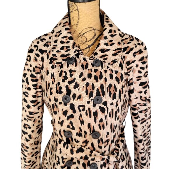 Ambition Leopard Print Trench Coat Belted Double Breasted Women's -L - Picture 5 of 10